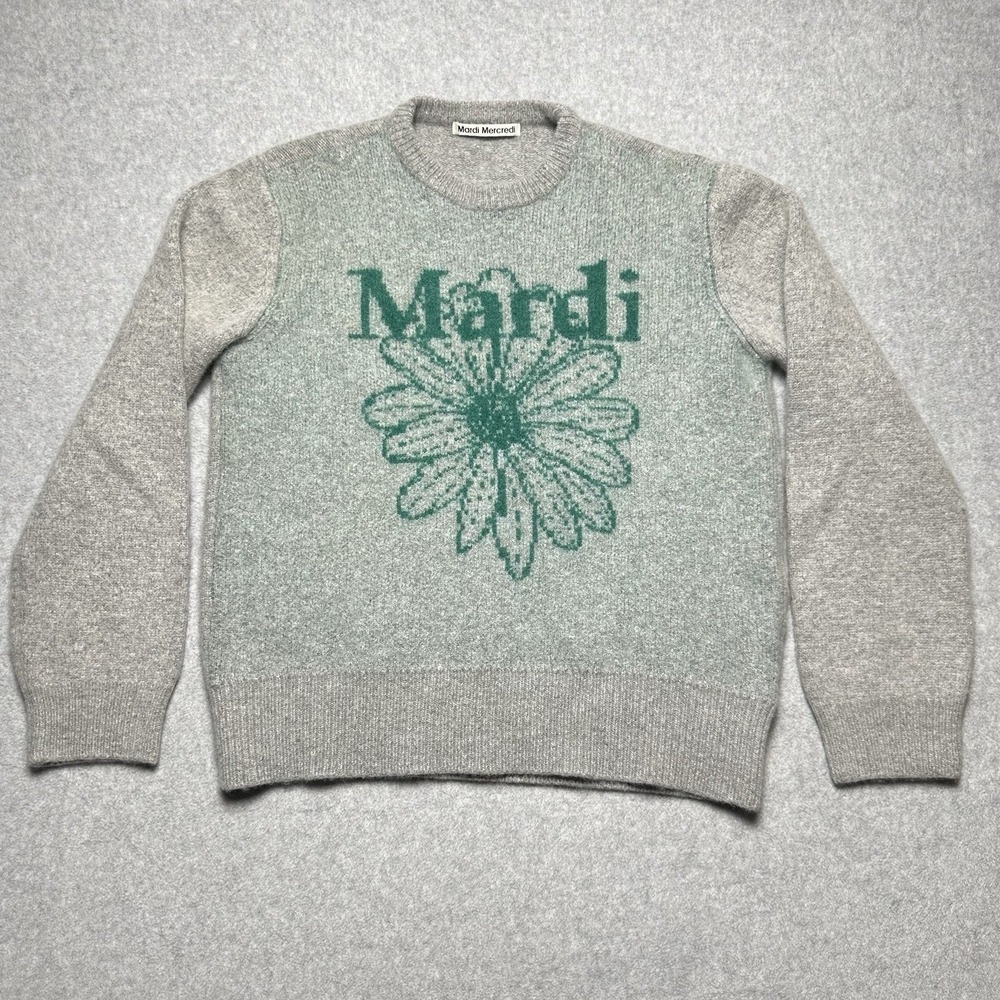 Mardi Mercredi Cashmere Crewneck Sweater Green/Gray Flower ONE SIZE
